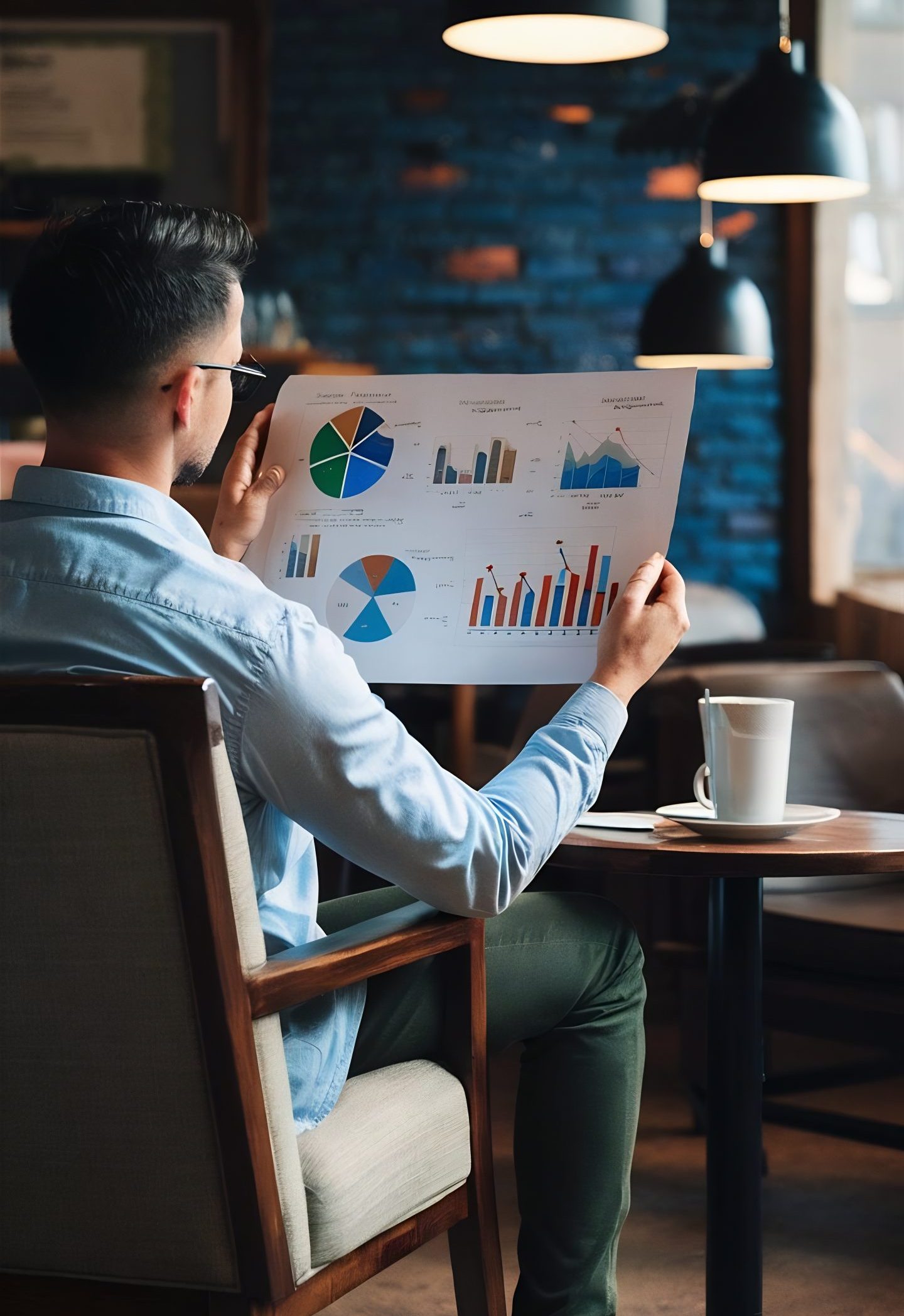 rear view man seated armchair cafe analyzing diagrams charts before presentation scaled e1761160719859