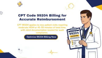 CPT Code 99204 billing for new patient visits with moderate medical decision making and 45-59 minutes documentation requirements