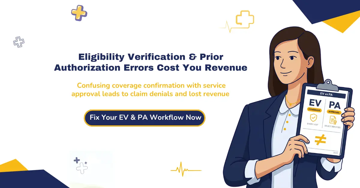 Eligibility verification vs prior authorization errors causing claim denials and revenue loss in medical billing