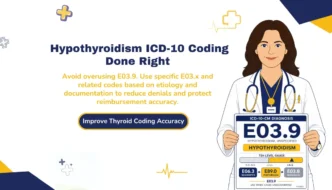 Hypothyroidism ICD-10 coding done right hero banner advising specific E03.x code use over E03.9 default to reduce denials and protect reimbursement.