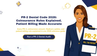 PR-2 denial code 2026 guide explaining coinsurance amounts, patient responsibility, Medicare updates, and billing workflow
