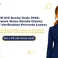 PR-242 denial code 2026 guide explaining network provider rules, UHC referrals, RARC codes, and patient billing workflow